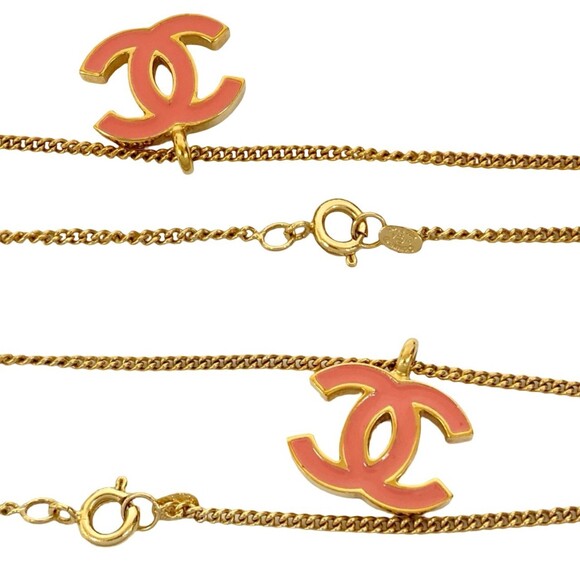 CHANEL Pink Logo Necklace